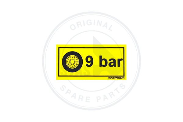 STICKER YELLOW "TIRE PRESSURE 9 BAR" 60 X 30 MM