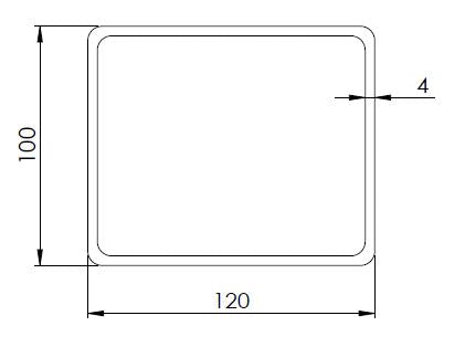 NÉGYSZÖG CSŐ FE 120 X 100 X 4 MM L = 12000 M