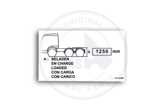 STICKER WHITE "TRACTOR 3 AXLE 1250 MM " 100X60 MM
