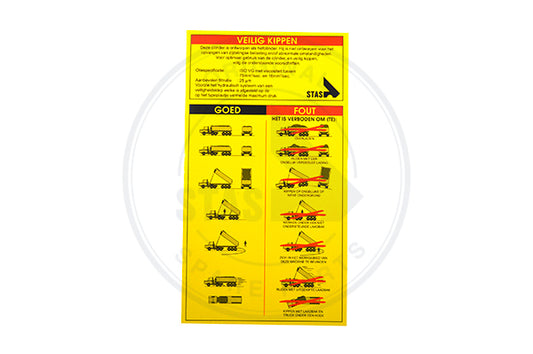 STICKER YELLOW " SAFE TIPPING" DUTCH 150 X 270 MM