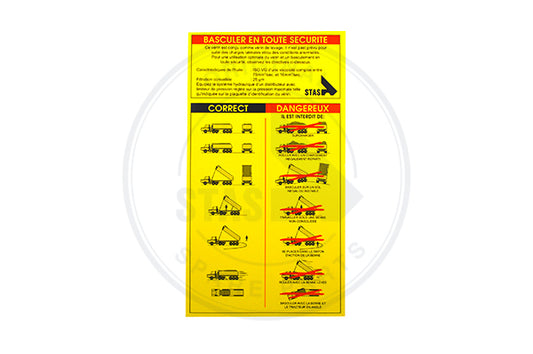 STICKER YELLOW "SAFE TIPPING"  FRENCH 150 X 270 MM