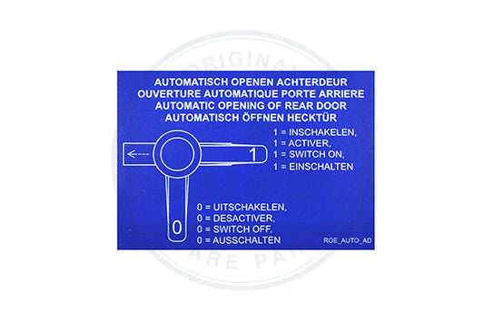 STICKER  BLUE "AUTOM. BACKDOOR" 100 X 25 MM