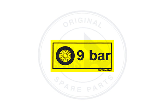 STICKER YELLOW "TIRE PRESSURE 9 BAR" 60 X 30 MM