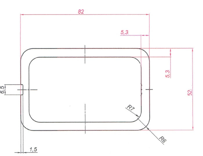 ALU TUBE82 X 52 X 5.3 MM  L = 6000 MM -0/+20MM - E