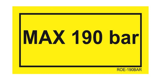 STICKER YELLOW "MAX 190 BAR " HYDR PRESSURE 60 X 3