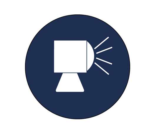 STICKER ROUND WORK LAMP-ON WHITE LOGO ON BLUE BACK